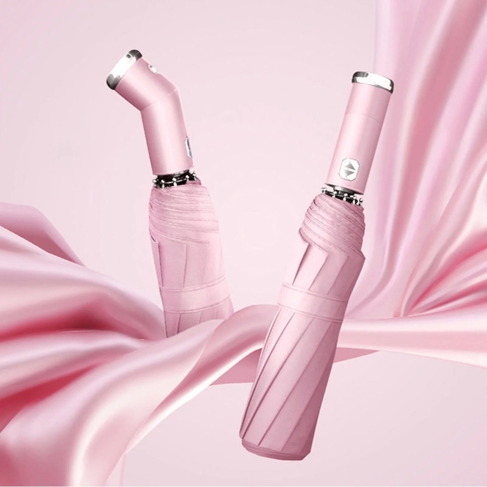 NWT AD fully automatic folding umbrella with a LED flashlight. Pink